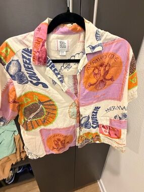 BDG Cream Shirt with Orange, Purple & Navy Print